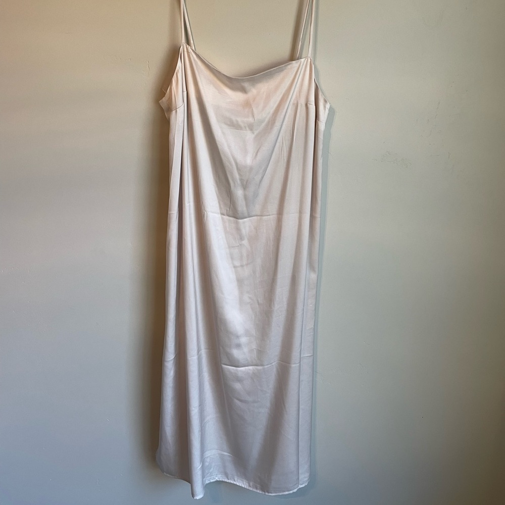 Soft Pink Satin Cowl Neck Midi Dress